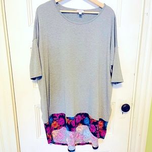 Lularoe XL Grey Tunic with Floral Hem